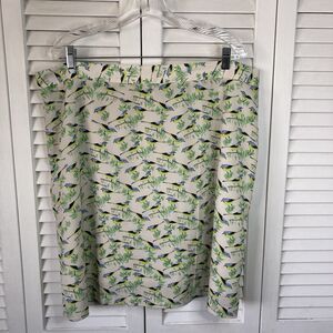 Eloqui by The Limited Ivory w Allover Green Blue Gray Black Bird Print Skirt 18W